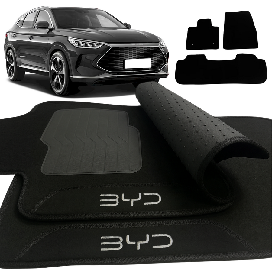 ALFOMBRA BYD SONG PLUS 2023 A 2026 NEGRO BORDADO 3 PIEZAS