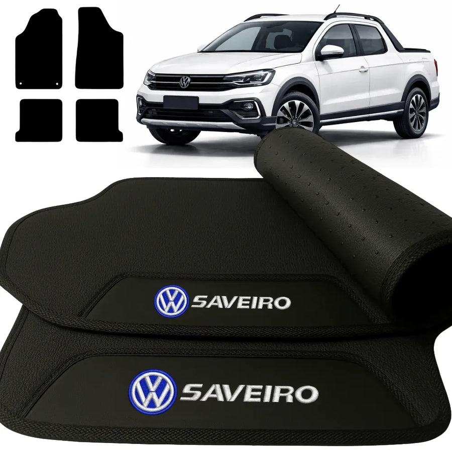 ALFOMBRAS GOMA PREMIUM SAVEIRO CABINA DOBLE 2013 A 2024 4 PIEZAS